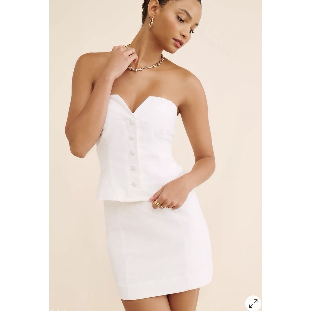 BHLDN Strapless White Vest‎ Mini Dress Medium Bridal Wedding Rehearsal Preppy